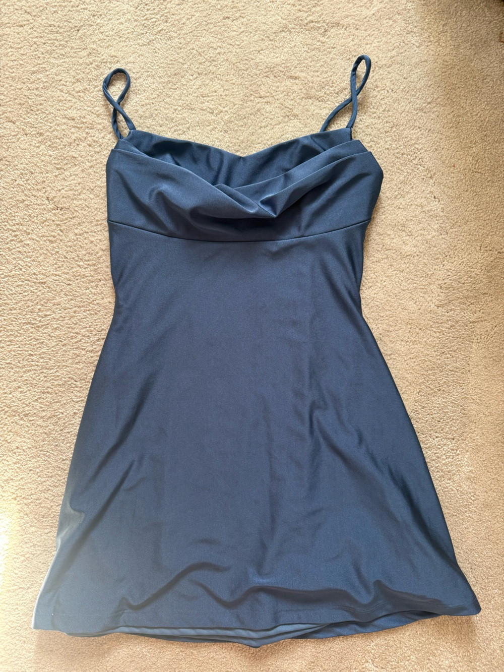 Windsor Navy Cowl Neck Dress Satin